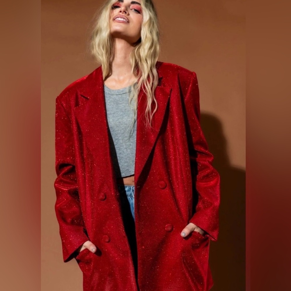 Dressed in Lala To The Disco Red Sparkle Boyfriend Blazer
